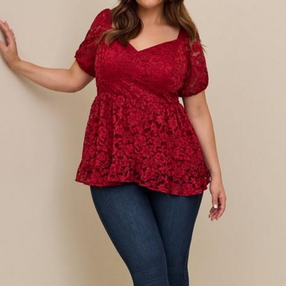 Torrid Babydoll Lace Puff Sleeve Top